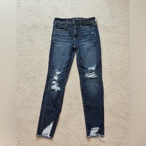 American Eagle AE Hi-Rise Jegging Crop Jeans Womens 4R 4 Regular Distressed